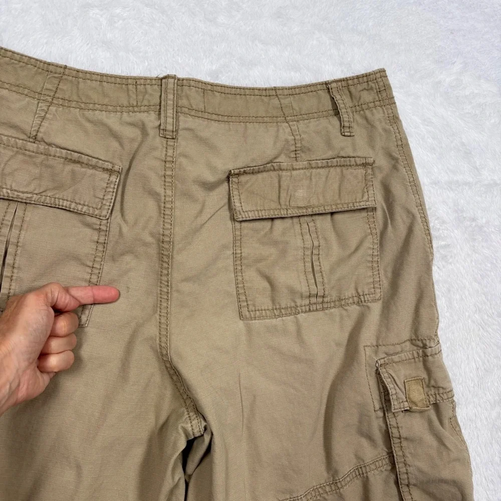 Y2K OP Cargo Shorts Mens‎ 34 Sand Khaki Ripstop Cotton Multi Pocket Street Surf